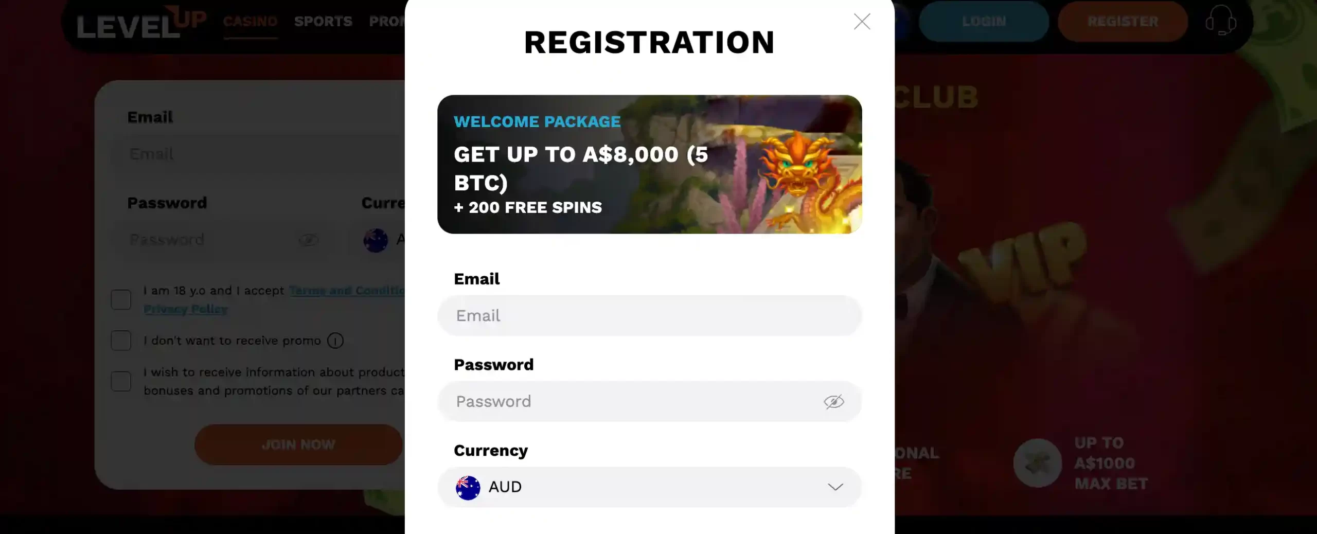 level up casino sign up