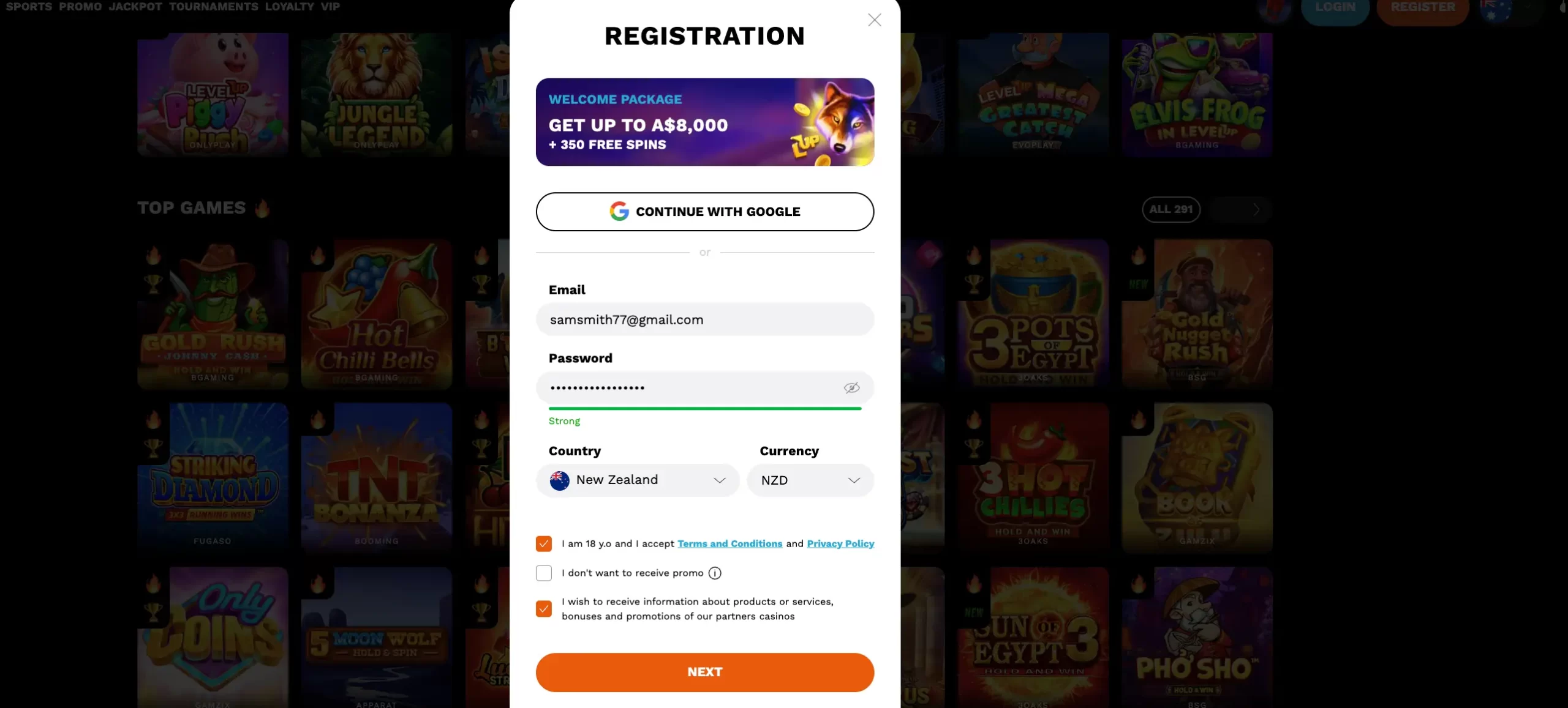 LevelUpCasino Sign Up